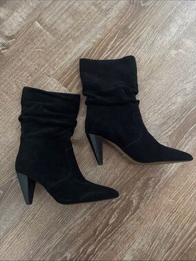 Black Suede Slouch Mid-Calf Boots